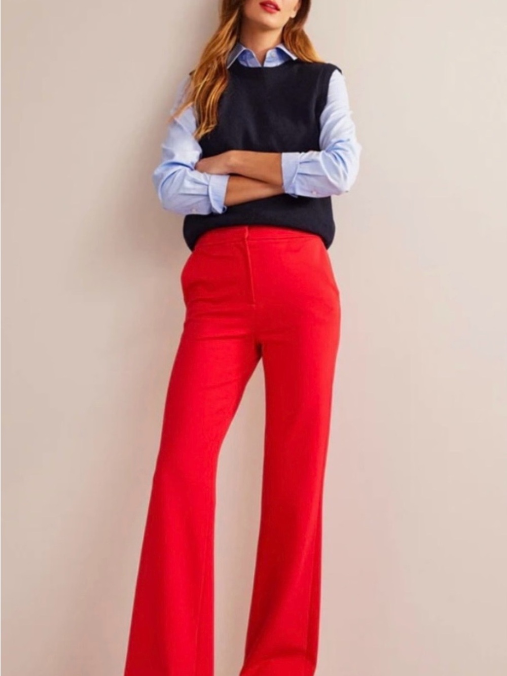 Boden Westbourne Wide-Leg Trousers, Hot Pepper, 10 Tall